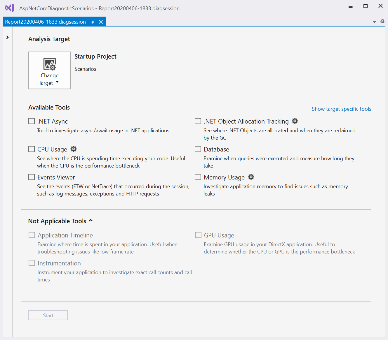 Screenshot der Diagnosetools.