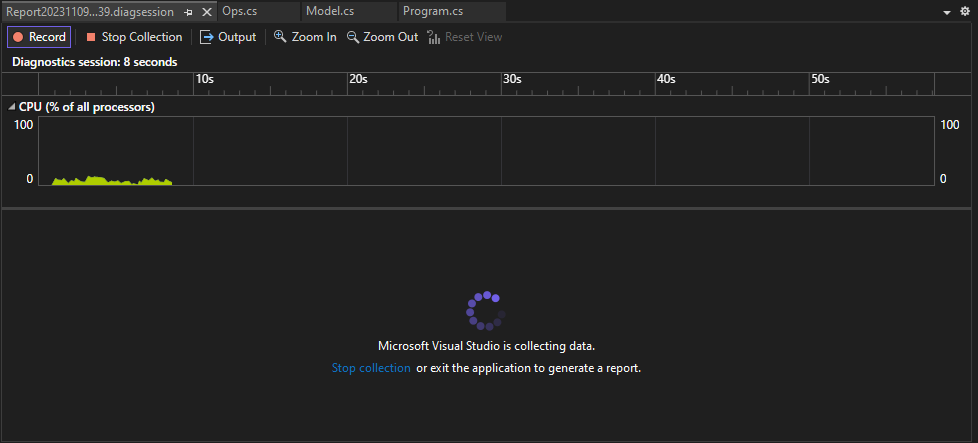 Screenshot der Datensammlung im Performance Profiler.