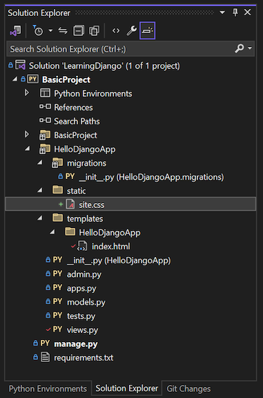 Screenshot der statischen Dateistruktur im Projektmappen-Explorer.