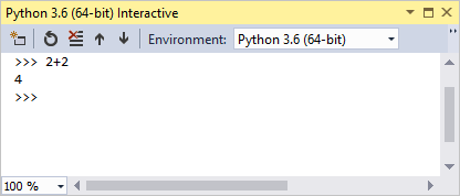 Screenshot that shows a test of Python support through the interactive window.