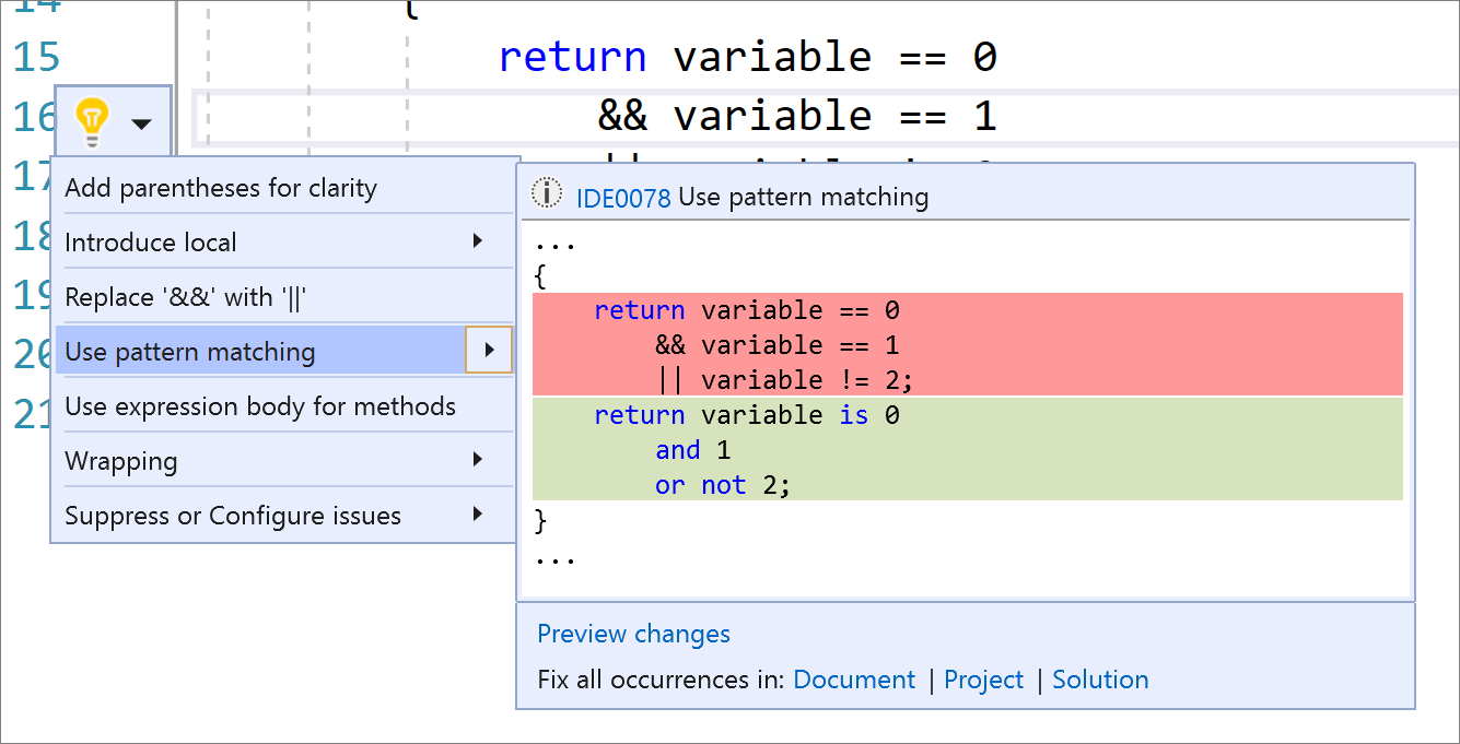 Introduce C#9 Pattern Combinators