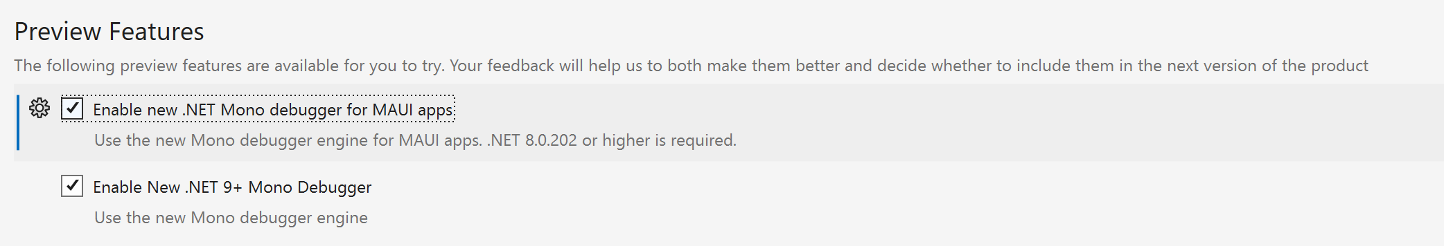 MAUI ICorDebug-Vorschaufunktionen