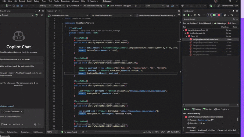 Videodemonstration des Debugger-Agents beim automatischen Debuggen und Beheben eines Fehlerhaften Komponententests durch mehrere Iterationen