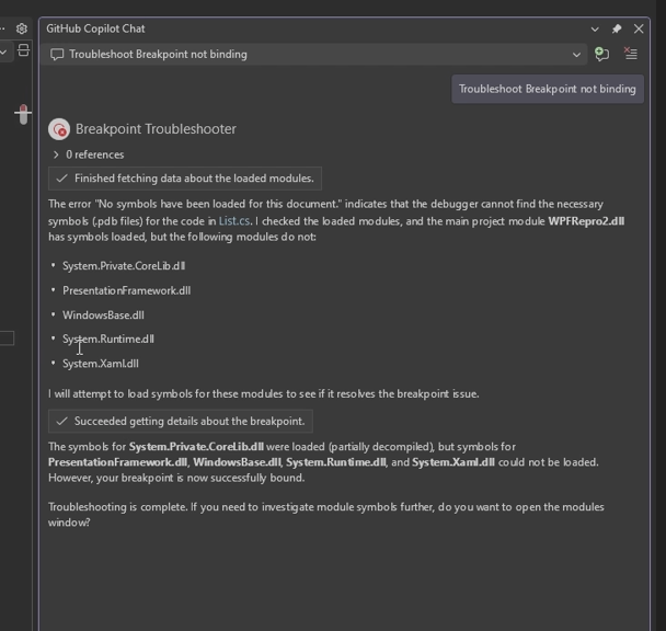 Screenshot der Copilot-Antwort im Copilot-Chat für die Fehlerbehebung bei der Klickaktion der Schaltfläche 
