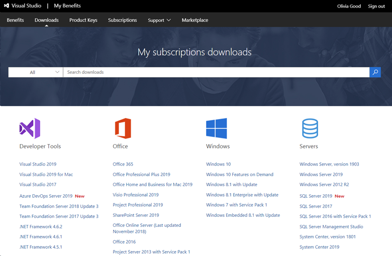 Herunterladen von Softwaretiteln in Abonnements - Visual Studio Subscription  | Microsoft Learn
