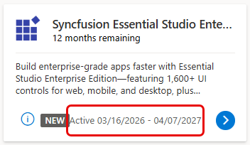 Kachel der Essential Studio Enterprise Edition und Datumsangaben