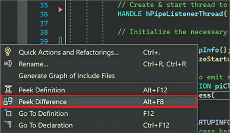Screenshot des Kontextmenüs bei Rechtsklick in Visual Studio, in dem Sie 