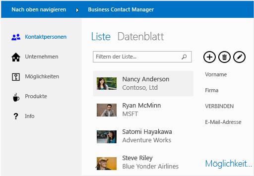 Business Contact Manager-App für SharePoint