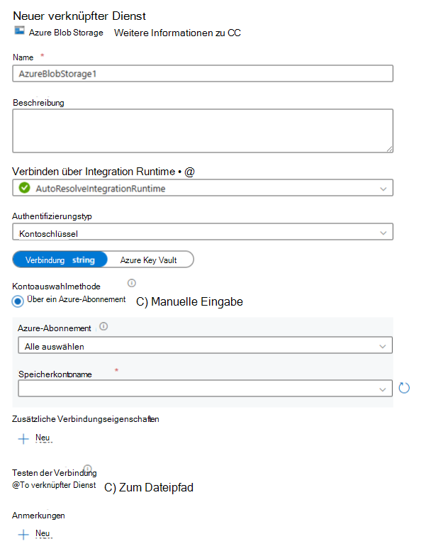 Screenshot: Hinzufügen von Details für den neuen verknüpften Dienst