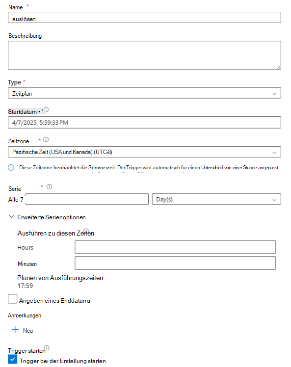 Screenshot: Einrichten des Triggers