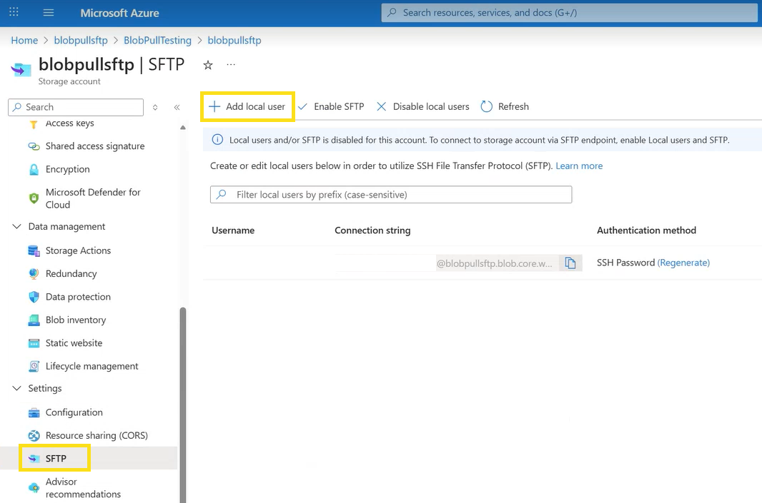 Screenshot: Hinzufügen eines lokalen Benutzers zum Azure-Portal