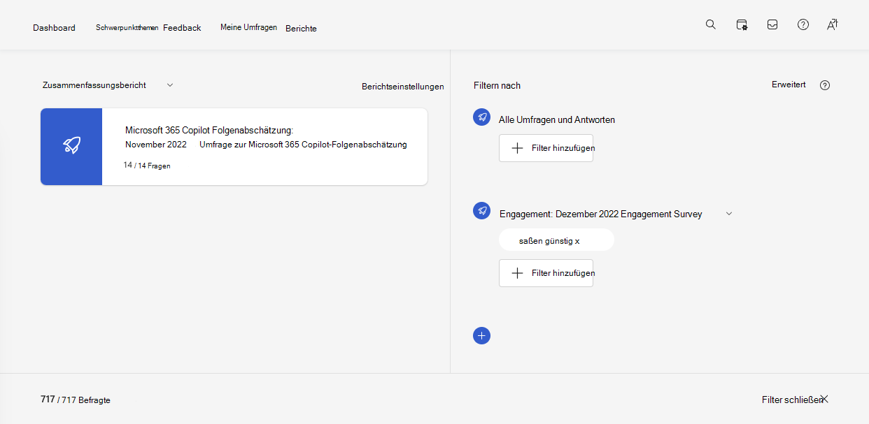 Screenshot der programmübergreifenden Filterung mit der Umfrage 