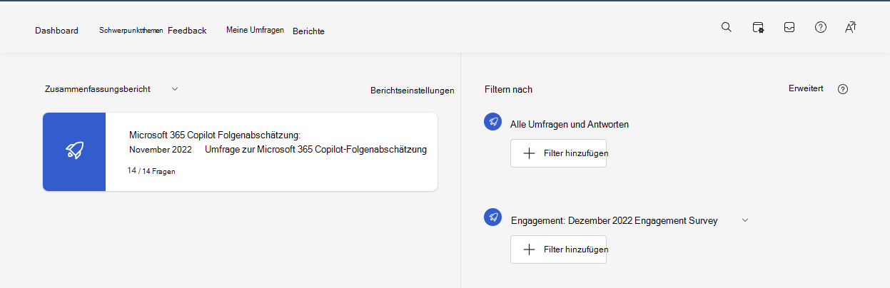 Screenshot der programmübergreifenden Filterung mit ausgewählter Umfrage 