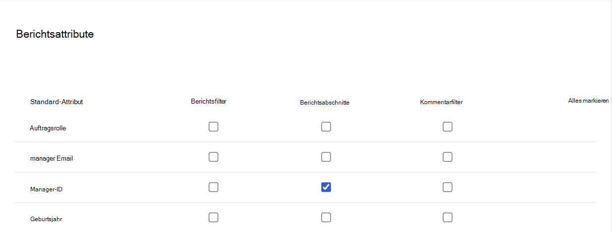Screenshot: Ausgewählte Manager-ID in den Berichtsattributen einer Rolle.