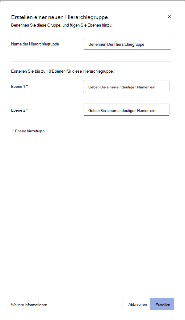 Screenshot des Viva Glint-Dialogfelds zum Hinzufügen einer neuen Hierarchie.