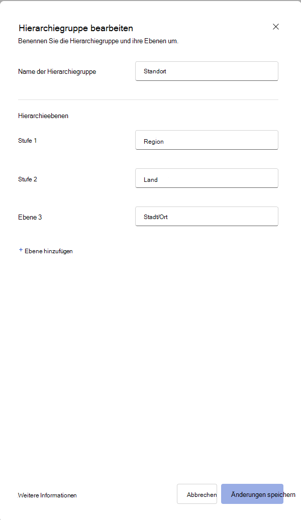 Screenshot des Viva Glint-Dialogfelds zum Bearbeiten einer Hierarchiegruppe.