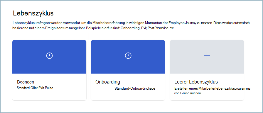 Screenshot: Exit Karte für eine Lebenszyklus-Umfrage