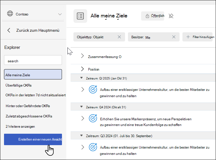 Screenshot des Bildschirms zum Erstellen einer neuen Ansicht.