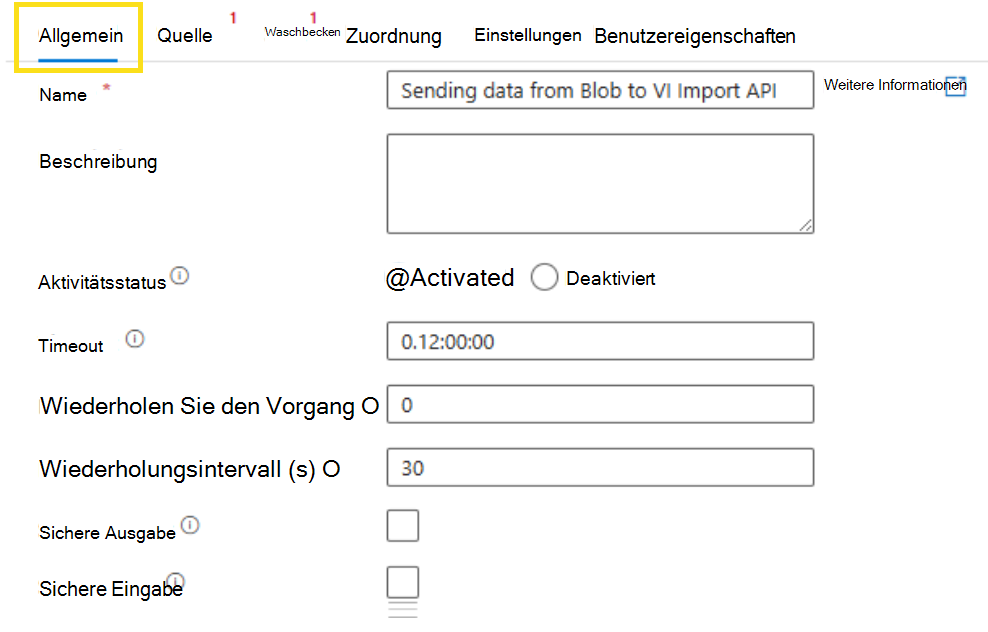 Screenshot: Kopieren von Datenaktivitätseinstellungen