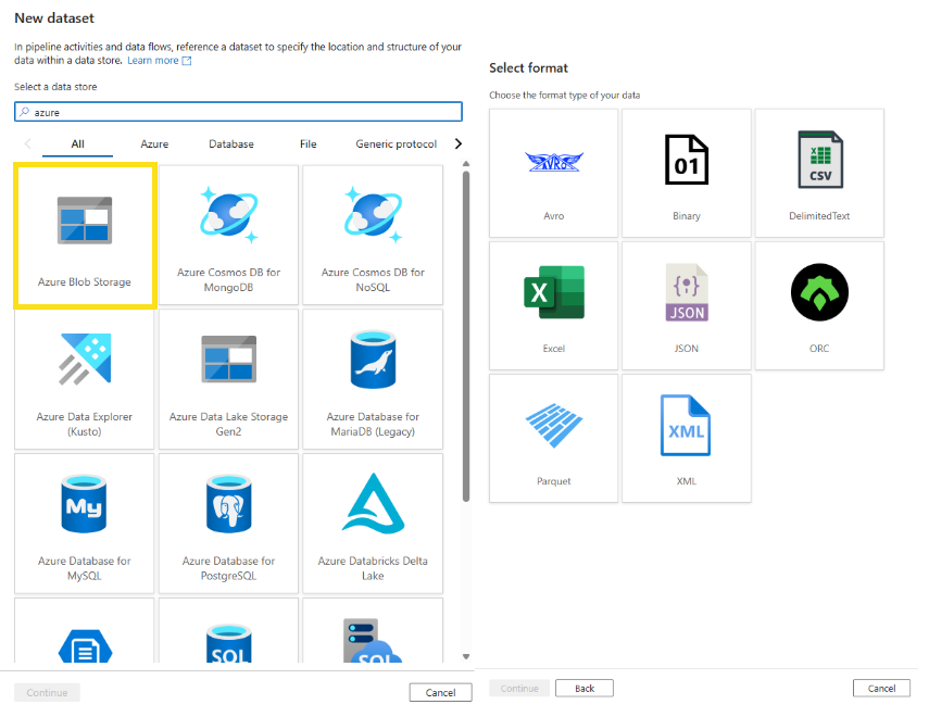 Screenshot: Erstellen eines neuen Quelldatasets