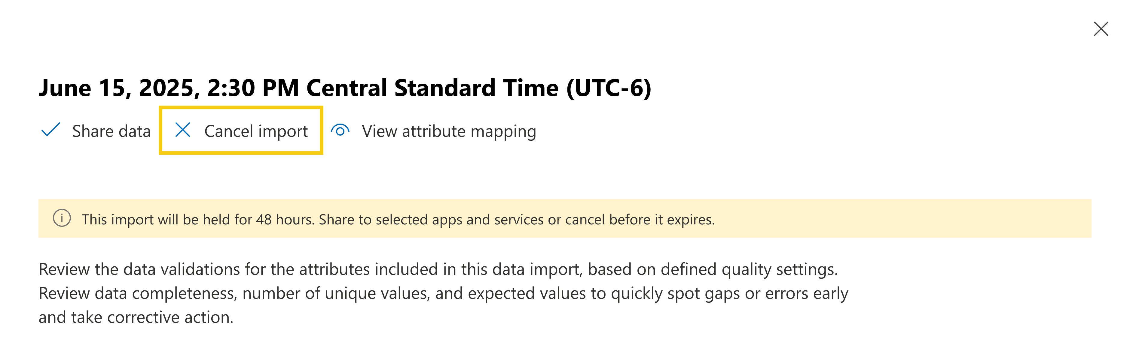 Screenshot: Abbrechen des Imports