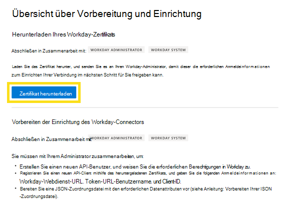 Screenshot der Seite zum Herunterladen des Zertifikats.