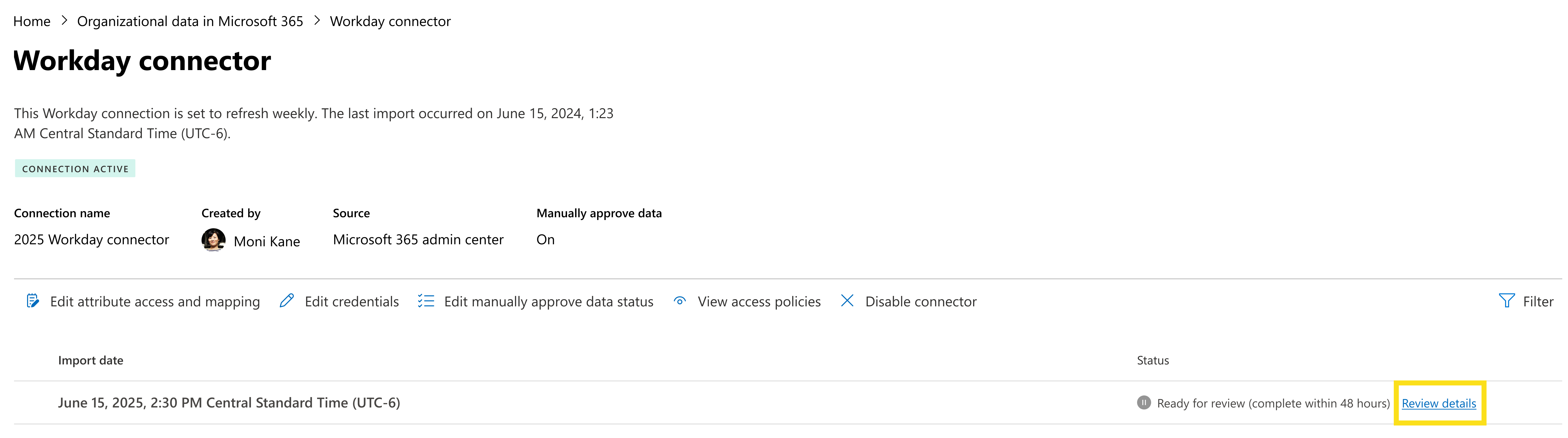 Screenshot, der zeigt, wie Details für die Daten überprüft werden.