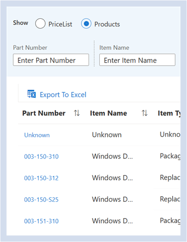 Anzeigen von Produktdetails, Berichten und Exportinformationen.