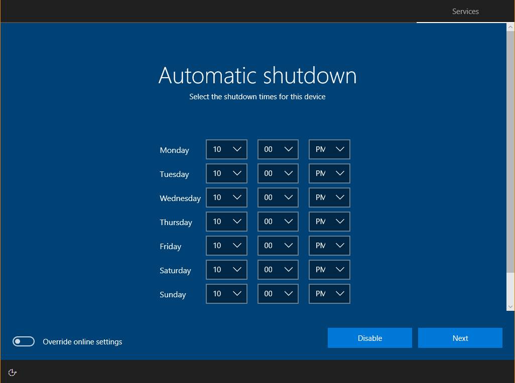 RDX screen: Automatic shutdown