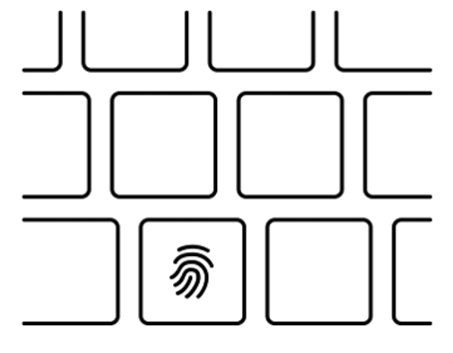 Tastatur mit Fingerabdruckleser auf einer Taste auf der untersten Zeile