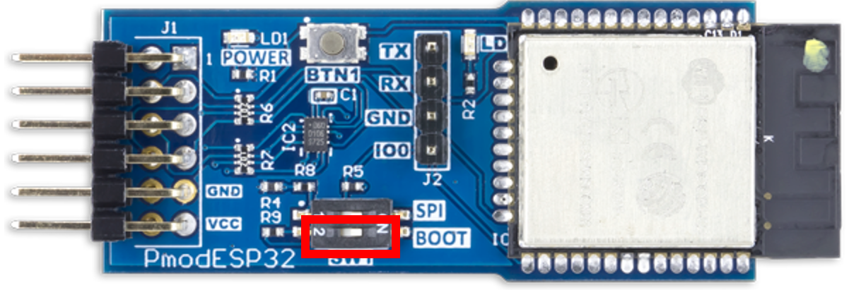 Schalten Sie den ESP32 in den Startmodus, indem Sie SW1 in die Position EIN verschieben.