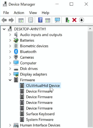 CfuVirtualHid-Gerät ausgewählt.