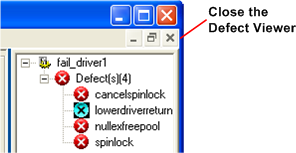 Screenshot: Schließen der Fehleranzeige für eine Regel in Static Driver Verifier