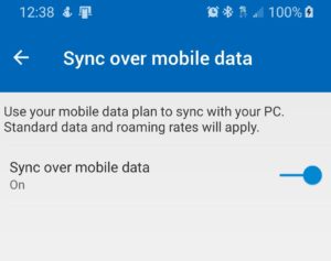Einstellungen für die Synchronisierung über mobile Daten