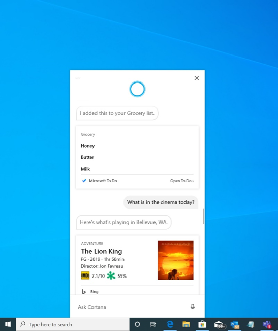Einführung in eine neue Cortana-Benutzeroberfläche für Windows 10.
