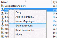 Screenshot that highlights the Enable Account menu option.