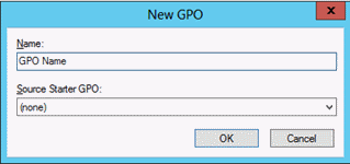 Screenshot that shows where to name the G P O in the New GPO dialog box so you can secure Administrators Groups.