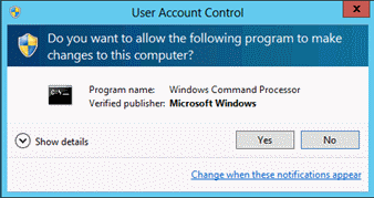 Screenshot that highlights the User Account Control dialog box.