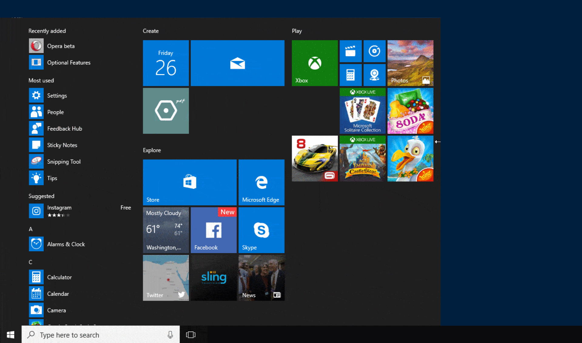 Screenshot des Windows-Startmenüs mit App-Symbolen.