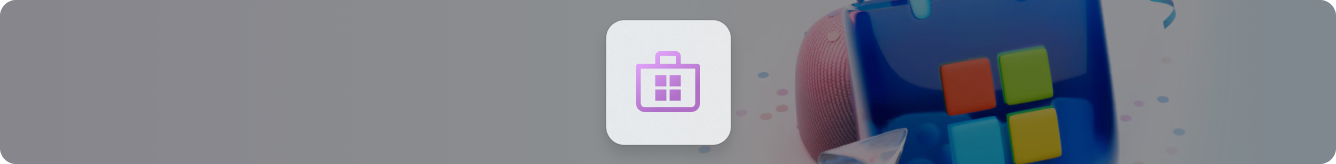 Ein Aktenkoffersymbol mit einem Rastermuster, das ein App-Paket darstellt, das mit einem weichen blauen Farbverlaufhintergrund angezeigt wird. Dieses Kopfzeilenbild symbolisiert den Microsoft Store-Veröffentlichungsprozess für Windows-Anwendungen.