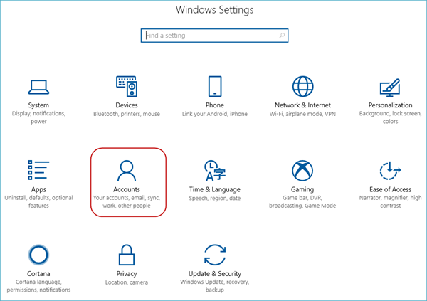 Bildschirm der Windows-Einstellungen
