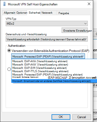 Eigenschaftenfenster des VPN-Selbsthosts.