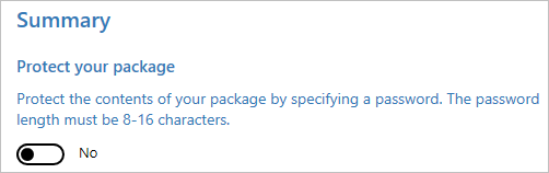 Schützen Sie in Windows Configuration Designer Ihr Paket mit einem Kennwort.