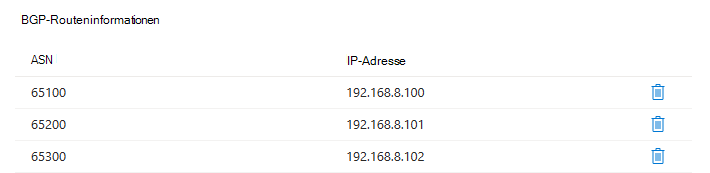 Screenshot einer Tabelle mit dem Titel BGP-Routeninformationen, die zeigt, wie jede ASN einer bestimmten IP-Adresse entspricht.