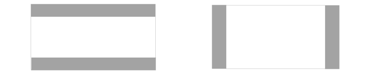 Beispiel für Letterboxing und Pillarboxing mit leeren Balken, die das Fenster zentrieren