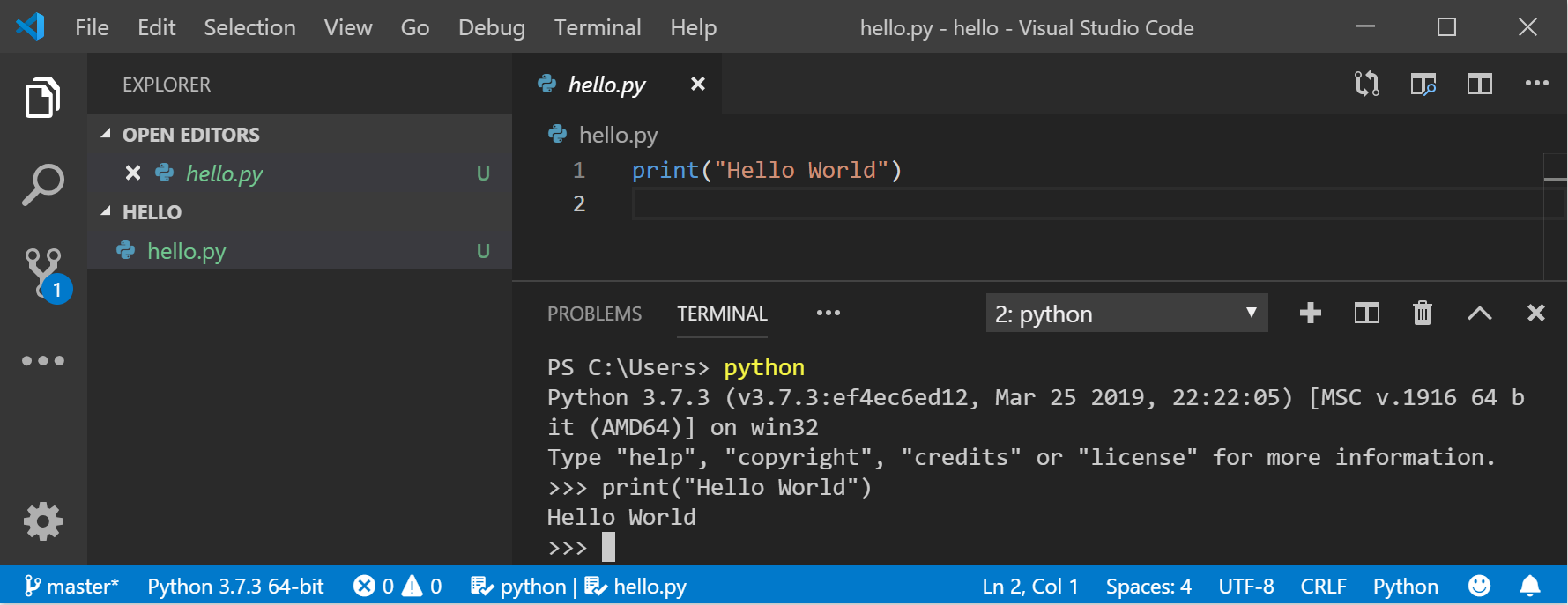 Python-Befehlszeile in VS Code