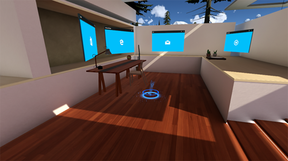 Multiple 2D views laid out around the Windows Mixed Reality home