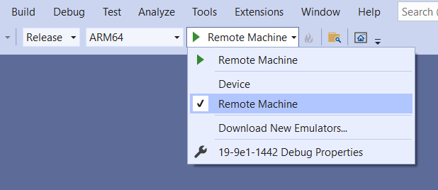 Auswählen von „Remotecomputer“ als Bereitstellungsziel in Visual Studio