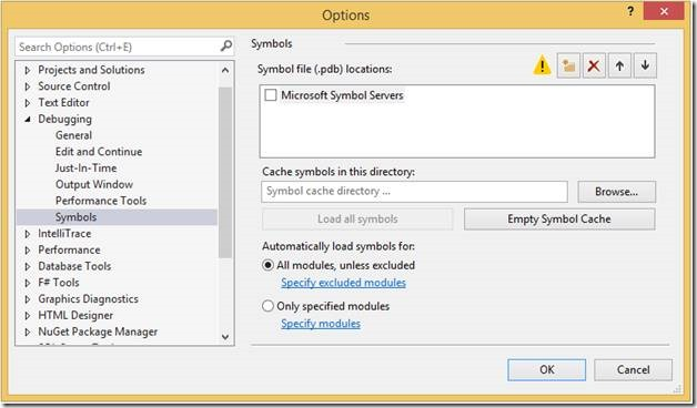 Ausschließen der DLL in Visual Studio-Optionen