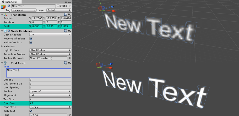 Unity 3D Text Mesh mit optimierten Werten
